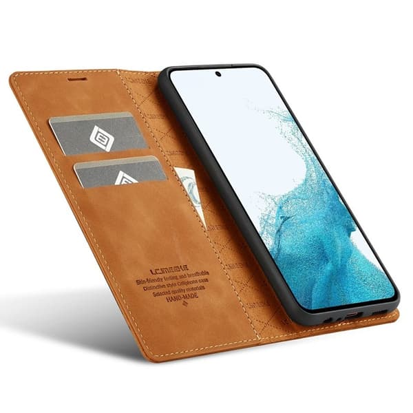 LC.IMEEKE Samsung Galaxy S25 FE Plånboksfodral Konstläder - Brun
