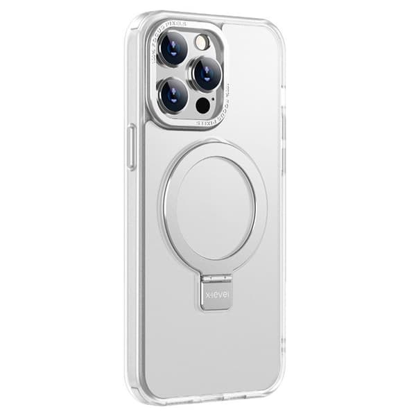 X-LEVEL Mobilskal till iPhone 14 Pro TPU+PC med Magnetisk Ställ Transparent Vit