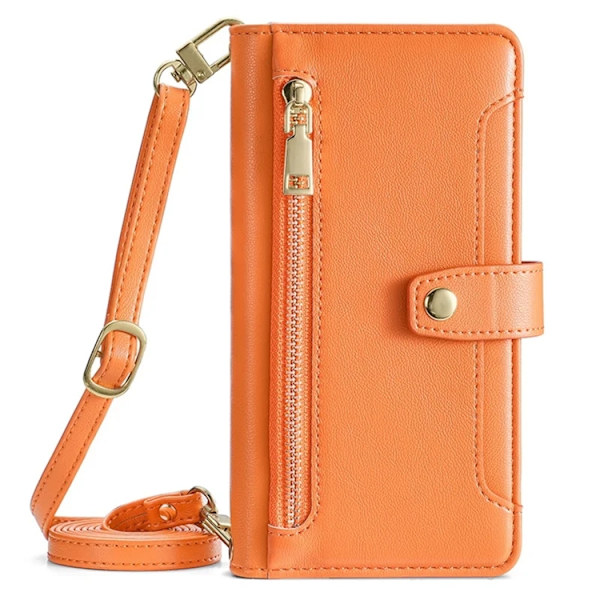 Galaxy M55 5G Konstläder Plånboksfodral med 2 Rem - Orange Orange