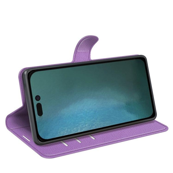 Litchi Flip iPhone 14 Plus Plånboksfodral  - Lila LilaSt