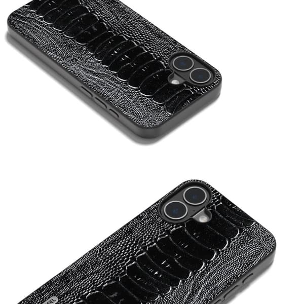 ABEEL Mobilskal till iPhone 16 Plus Äkta Läder Krokodiltextur Svart