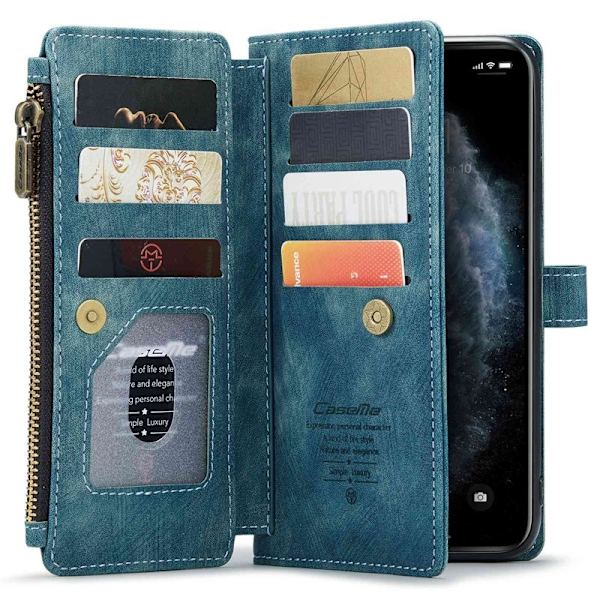CASEME Konstläder Plånboksfodral för iPhone 11 Pro Max med rem - Blå