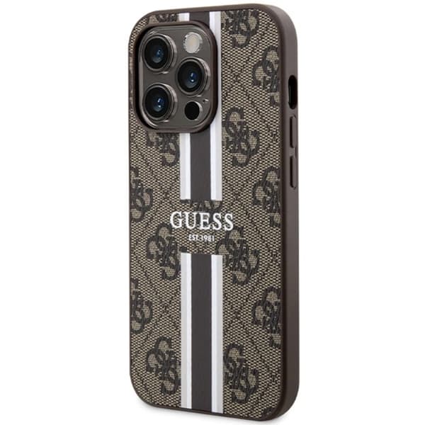 Guess iPhone 15 Pro Mobilskal Magsafe 4G Printed Stripes - Brun Brun