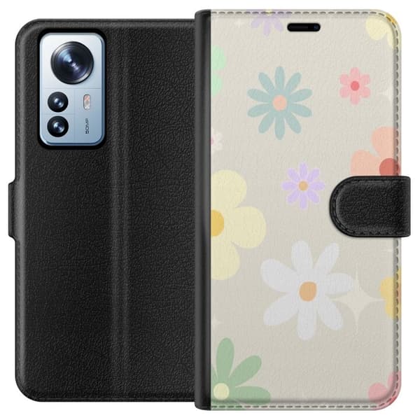 Plånboksfodral till Xiaomi 12 Pro med fejdande blommor