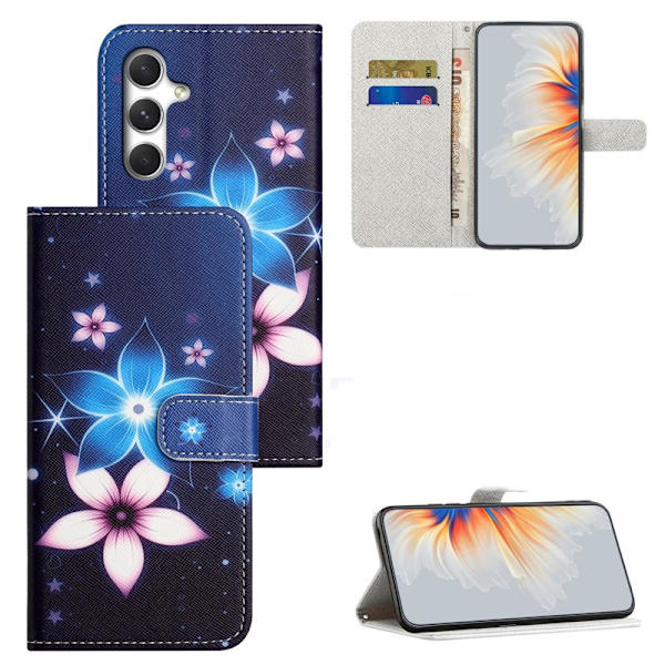 Plånboksfodral för Samsung Galaxy S26 Plus Konstläder - Blå Blomma