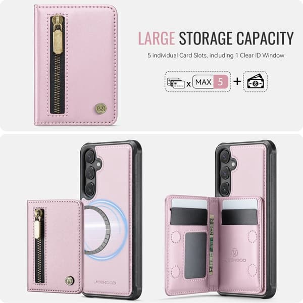 JEEHOOD Plånboksfodral för Samsung Galaxy S26 Plus Magnetiskt Konstläder - Rosa