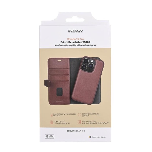 Buffalo iPhone 15 Pro Wallet Case 3 Card Magsafe - ruskea