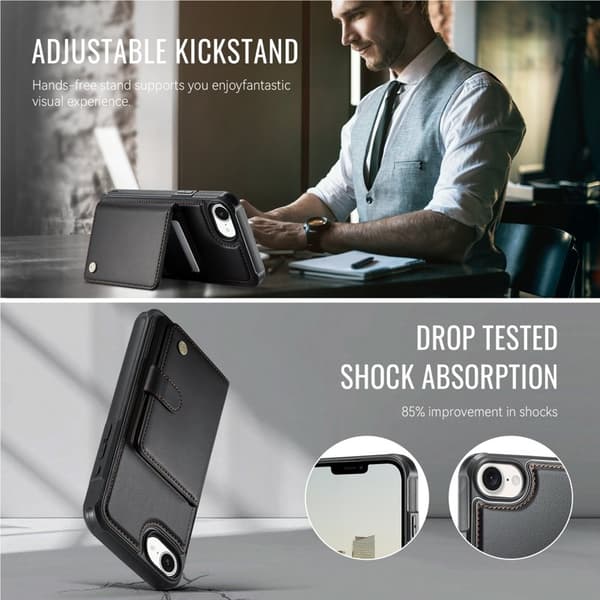 JEEHOOD J09 Mobilskal till iPhone 16e RFID Skydd Läder Svart