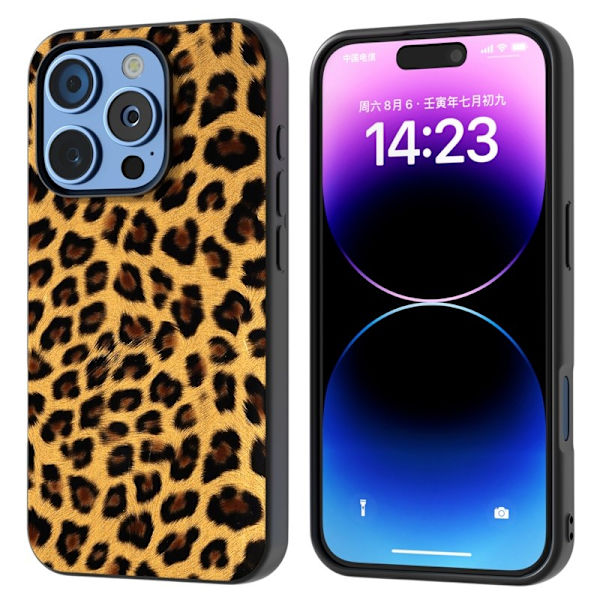 ABEEL Mobilskal till iPhone 16 Pro Max Leopardmönster PU+TPU Guld
