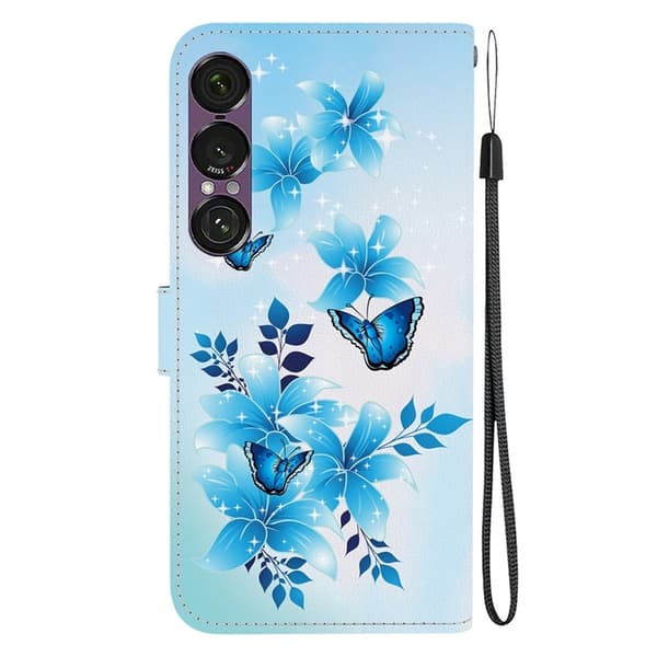 Sony Xperia 1 VII Konstläder Plånboksfodral med Lanyard Printing - Blå Blå