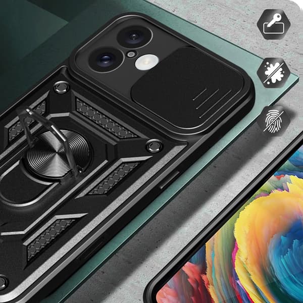 Telefontaske til iPhone 16 Hybrid Armor Camshield - Sort Black