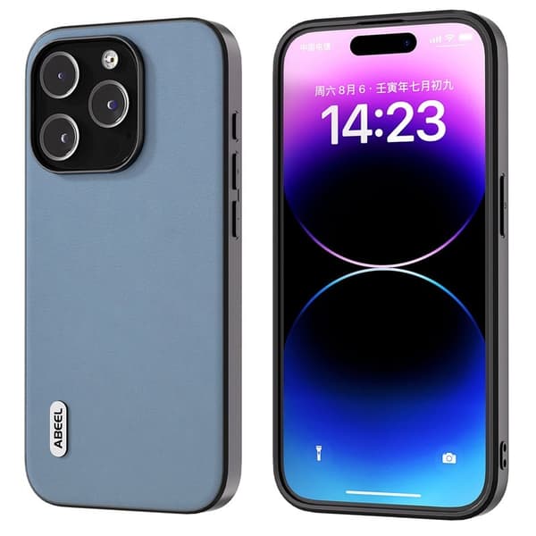 ABEEL Mobilskal till iPhone 14 Pro Anti-Drop Slim Texturerad PU Läder Blå