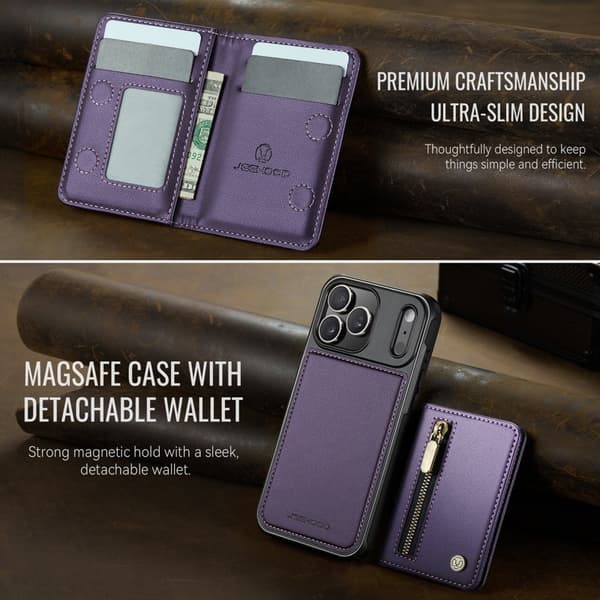 JEEHOOD J12 Plånboksfodral iPhone 17 Pro Magnetisk Lila Konstläder