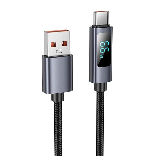 HOCO USB-A til USB-C Kabel 5A 1m med Skærm X112 - Sort Svart
