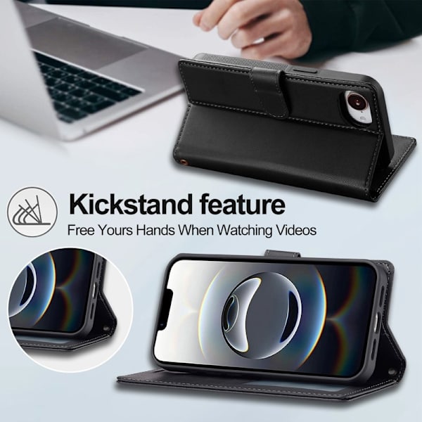 LC.IMEEKE L2 Series iPhone 16e Plånboksfodral Konstläder - Svart