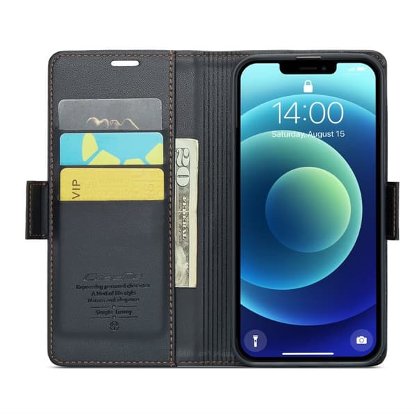 CASEME Plånboksfodral Konstläder för iPhone 12/12 Pro - Svart