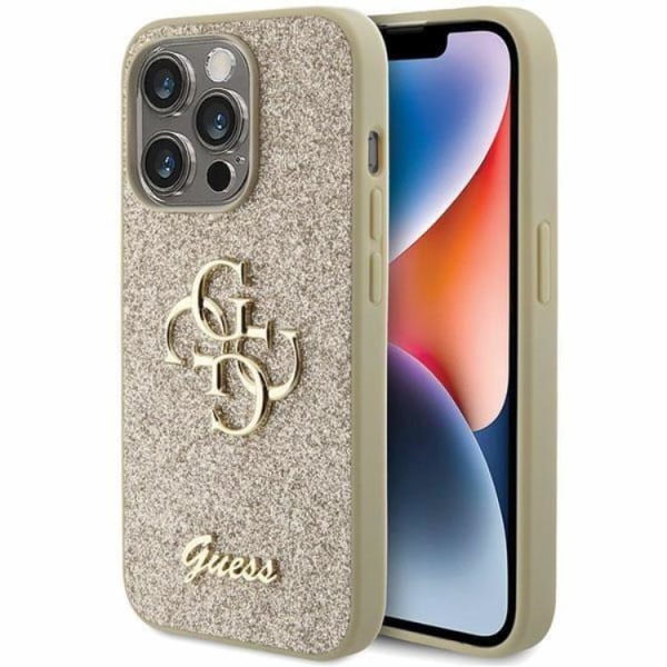 Guess iPhone 15 Pro Mobilcover Glitter Script Big 4G - Guld