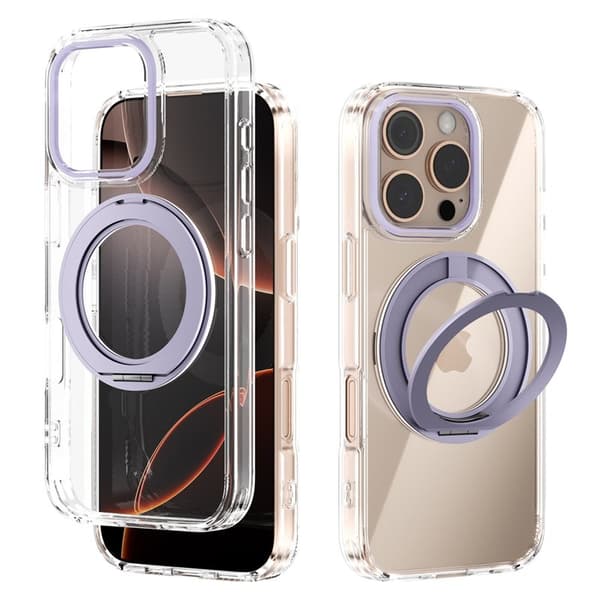ABEEL Q-LUCK Mobilskal till iPhone 16 Pro Shockproof Rotating Kickstand Lila