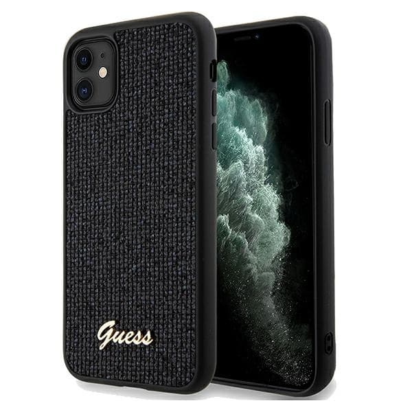 Guess iPhone 11 Etui Disco Script PU Metal Sort Black
