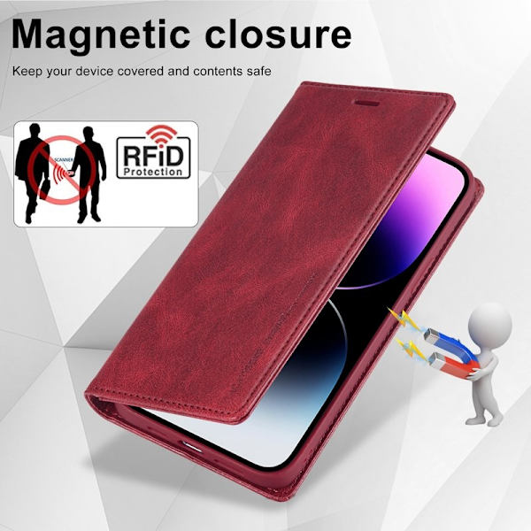 LC.IMEEKE iPhone 15 Pro Max Plånboksfodral i Konstläder - Röd