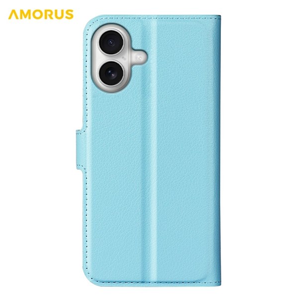 AMORUS iPhone 17 Konstläder Plånboksfodral Flipstativ Litchi - Blå Blå
