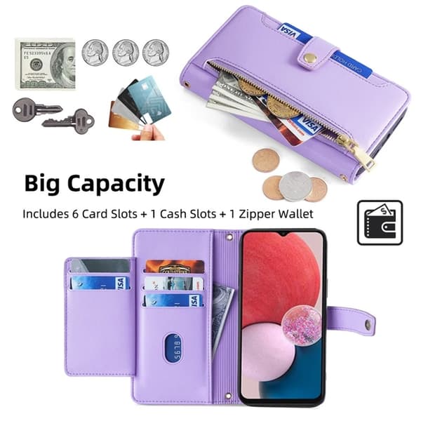 Galaxy A13 4G Konstläder Plånboksfodral Anti-Drop - Lila Lila