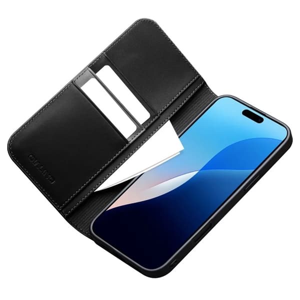 QIALINO iPhone 16 Pro Max Plånboksfodral Äkta läder - Svart Svart