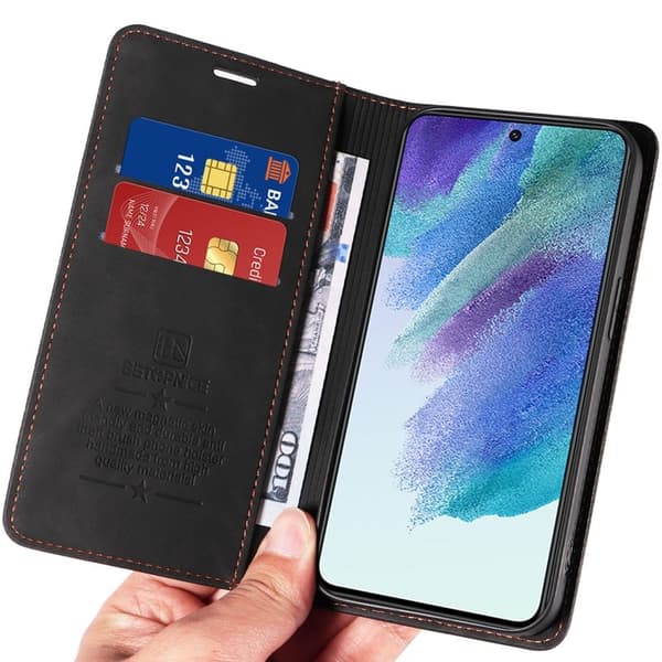 BETOPNICE 003 för Samsung Galaxy S21 Plånboksfodral Konstläder - Svart