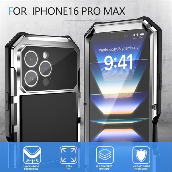 R-JUST Mobilskal till iPhone 16 Pro Max med Härdat Glas - Silver Silver