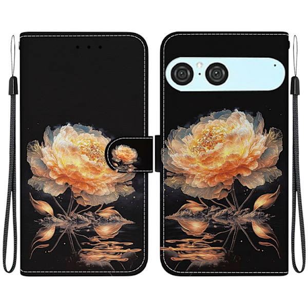 Sony Xperia 10 VII Konstläder Plånboksfodral Pattern Printing - Guld Peony Guld