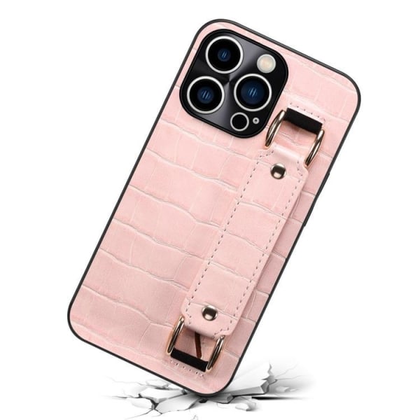 iPhone 14 Pro Max Skal Korthållare Crocodile - Rosa