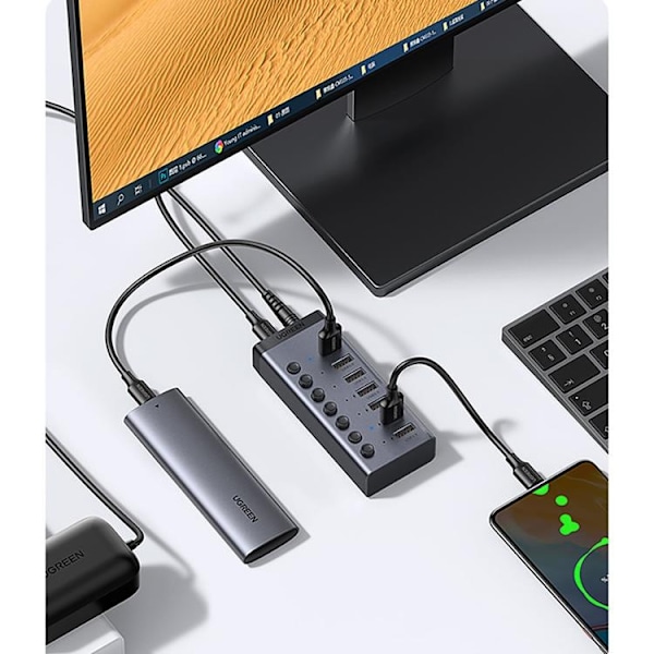 Ugreen Multifunctional HUB 7in1 USB Typ-C PD DC 12V - Grå