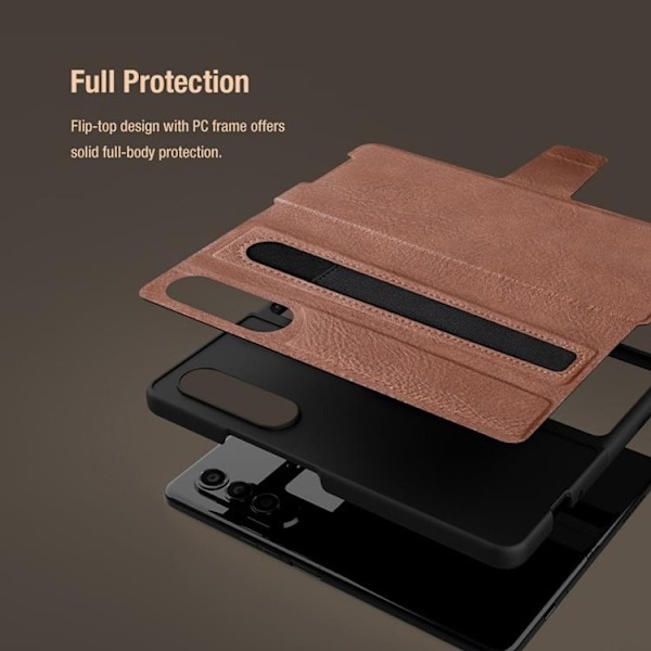 Nillkin Galaxy Z Fold 4 Plånboksfodral Äkta Läder Qin Series - Svart Svart