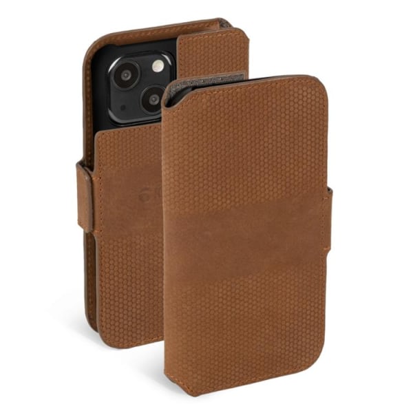Krusell iPhone 13 Mini Wallet Case aitoa nahkaa - konjakkia