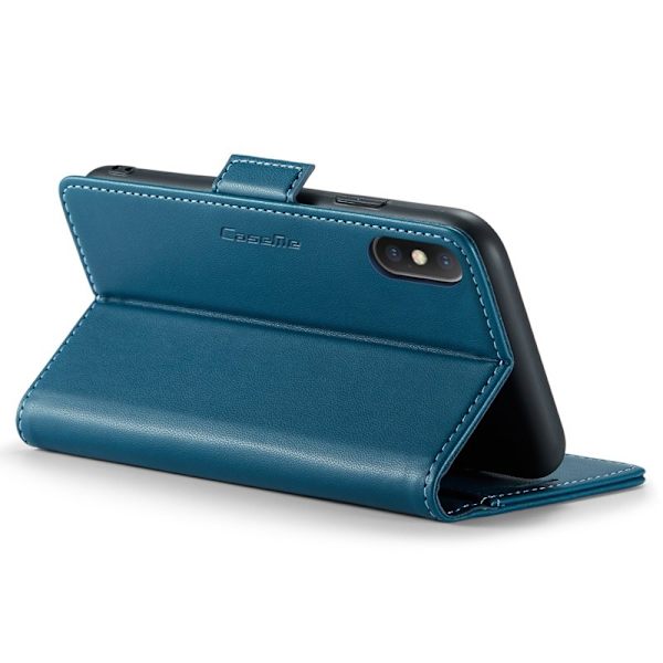 CASEME RFID-Skydd Plånboksfodral Konstläder för iPhone XS - Blå