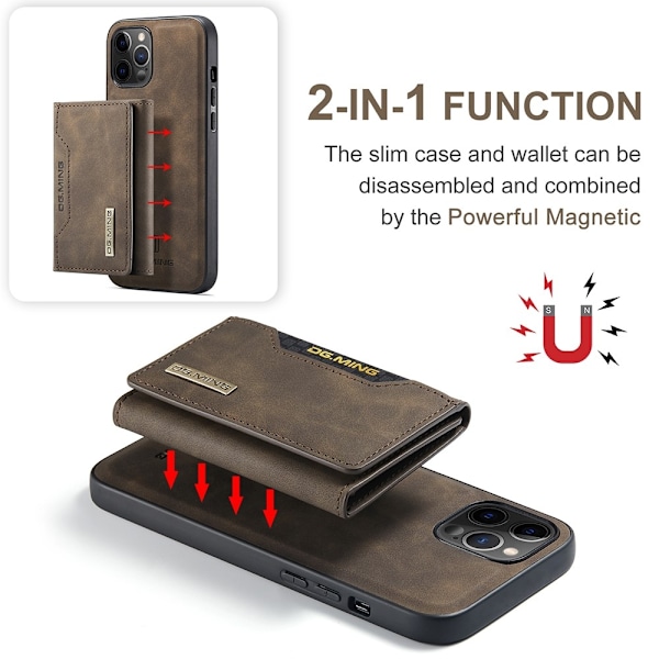 DG.MING iPhone 12 Pro Max Tri-fold Wallet Med Kickstand - Coffee
