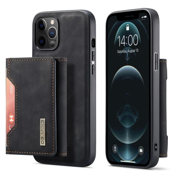 DG.MING iPhone 12 & 12 Pro Tri-fold-lompakko Kickstandilla - Musta Black