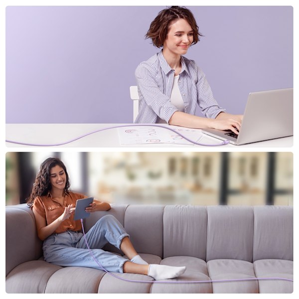 Joyroom USB-C till USB-C kabel 100W 1.2m - Lila
