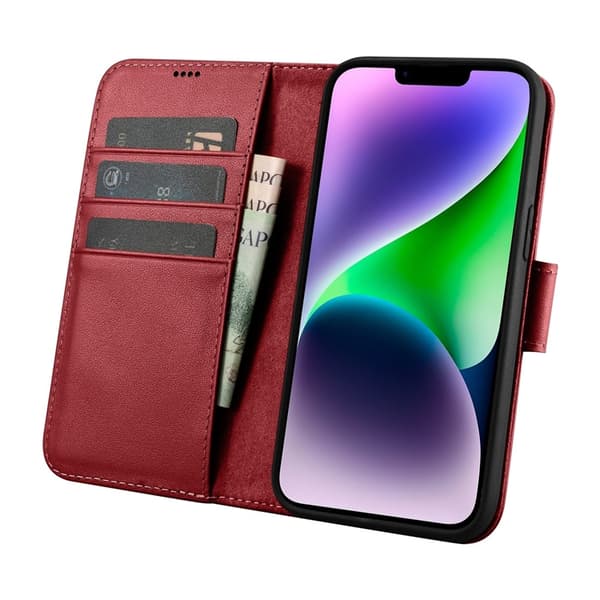 iCarer iPhone 14 Plus Plånboksfodral 2in1 Anti-RFID - Röd Röd