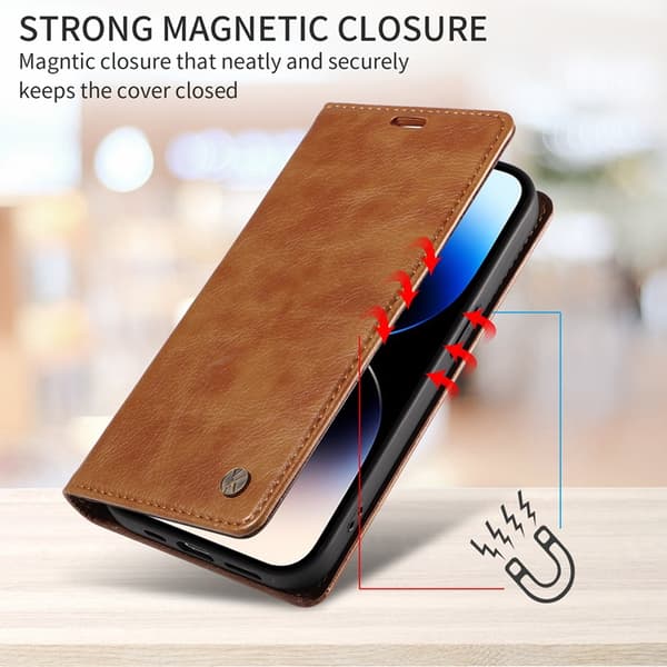 YIKATU OnePlus 15 Plånboksfodral Litchi Closure Konstläder Brun