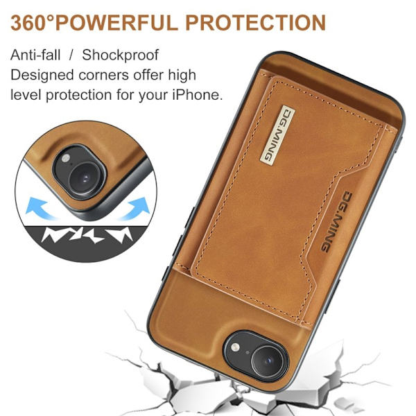 DG.MING iPhone 16e Konstläder Plånboksfodral PU + PC + TPU - Brun