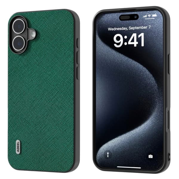 ABEEL Mobilskal till iPhone 16 Plus Äkta Läder Hybrid Grön