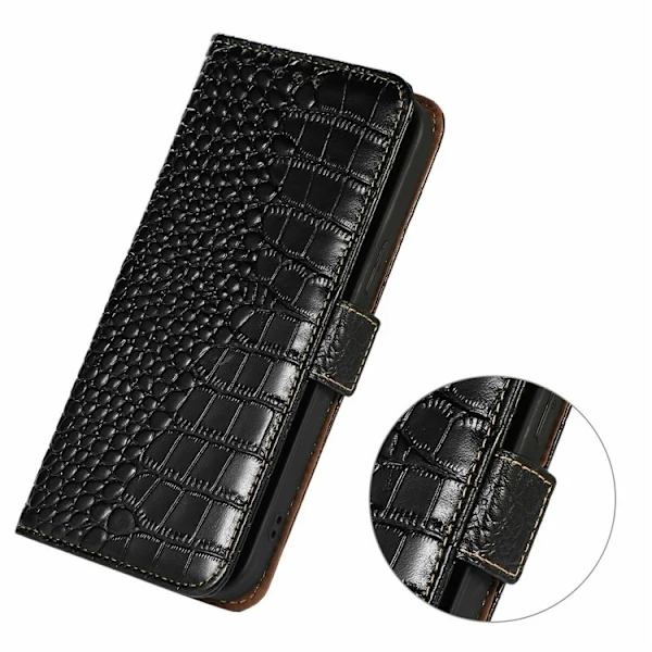 iPhone 17 Pro Max Plånboksfodral Äkta läder Crocodile Svart