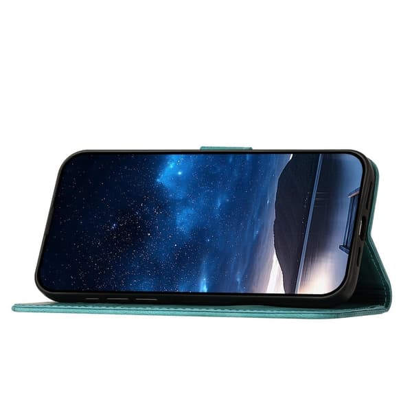 Samsung Galaxy S26 Pro Plånboksfodral Konstläder Fjäril Blommor - Ljusblå