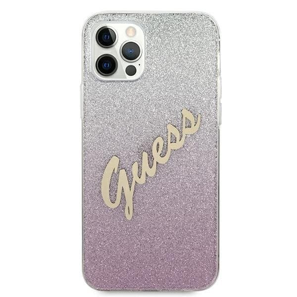 Guess iPhone 12 Pro Max Kuori Glitter Gradient Script - Pinkki Pink