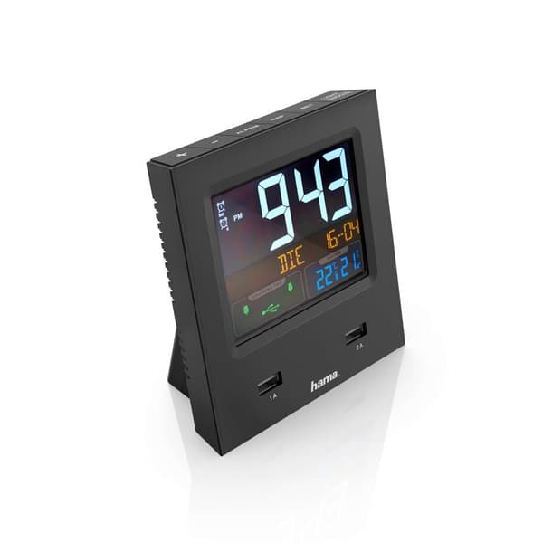 HAMA Väckarklocka Dual-USB USB-laddning Svart