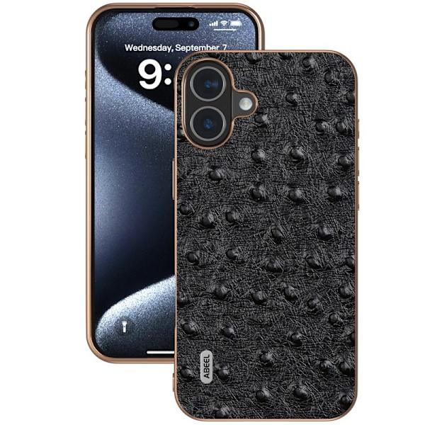 ABEEL Mobilskal till iPhone 16 Electroplating Edge Äkta Läder - Svart