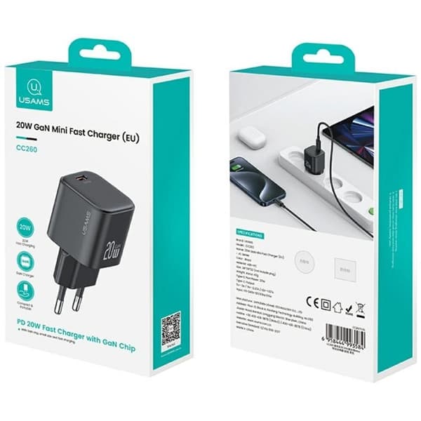 USAMS Snabbladdare 20W USB-C Med USB-C 1m Kabel JO Series - Vit Vit