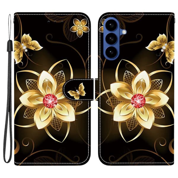 Plånboksfodral för Samsung Galaxy S26 Plus Mönstertryckt Konstläder - Guldblomma