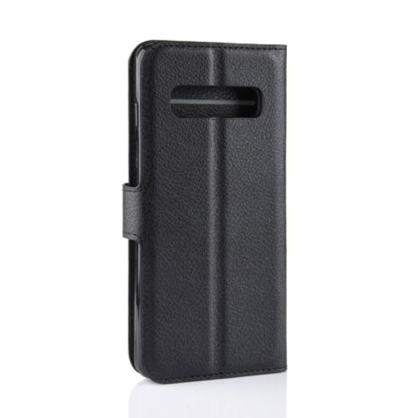 Litchi Skin Wallet Cover til Samsung Galaxy S10 Plus - Sort Black